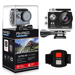 AKASO EK7000 4K WIFI Sports Action Camera Ultra HD Waterproof DV Camcorder 12MP 170 Degree Wide Angle 2 inch LCD Screen/2.4G Remote Control/2 Rechargeable Batteries/19 Mounting Kits-Black -